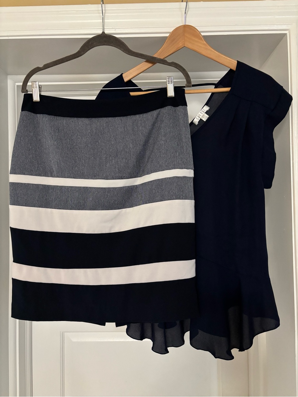 Cleo | Blue, White Nautical Pencil Skirt (8)